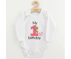 Kūdikių bodis su spaudiniu New Baby My first birthday rožinis