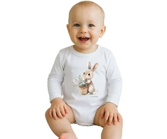 Kūdikių bodis su spaudiniu New Baby Rabbit su gėlėmis