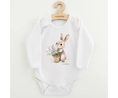 Kūdikių bodis su spaudiniu New Baby Rabbit su gėlėmis