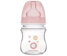 CANPOL 35/216 Easystart naujagimiui plačiai atidaromas buteliukas nuo dieglių 120 ml rožinės gėlės