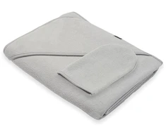 Kūdikių frotinis rankšluostis su gobtuvu New Baby BASIC 100x100 pilkos spalvos