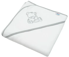 Kūdikių frotinis rankšluostis su siuvinėjimu ir gobtuvu New Baby 80x80 baltas meškiukas