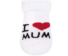 Kūdikių kilpinės kojinės New Baby baltos „I Love Mum and Dad“, dydis 62 (3-6 mėn.)