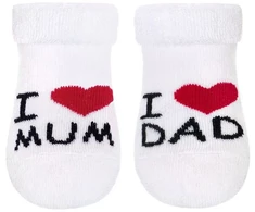 Kūdikių kilpinės kojinės New Baby baltos „I Love Mum and Dad“, dydis 62 (3-6 mėn.)