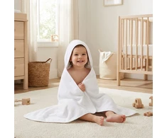 Kūdikių kilpinis rankšluostis su gobtuvu New Baby 100x100 cm, baltas