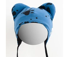 Kūdikių medvilninė kepurė su ausytėmis New Baby Paw mėlyna, dydis 56 (0-3 mėn.)