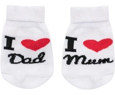 Kūdikių medvilninės kojinės New Baby „I Love Mum and Dad“, baltos, dydis 62 (3-6 mėn.)