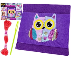 Kūrybinis siuvimo rinkinys pliušinei pagalvėlei su blizgučiais pelėda