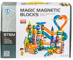 Magnetinės kaladėlės su rutuliukų trasa 188 spalvotos detalės