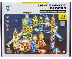 Magnetinės konstruktoriaus kaladėlės su šviečiančiais elementais 105 vnt rutulių takas