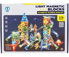 Magnetinės konstruktoriaus kaladėlės su šviečiančiomis detalėmis 174 vnt rutuliukų takas