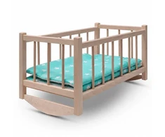 Medinė lėlės lovelė su patalyne Baby Mix žvaigždutės mėtų spalvos