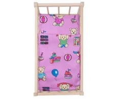Medinė lėlių lovelė-lopšys su patalyne Baby Mix meškiukai