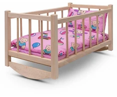 Medinė lėlių lovelė-lopšys su patalyne Baby Mix meškiukai