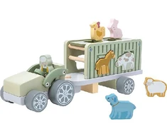 Medinis safari sunkvežimis su gyvūnėlių kaladėlėmis Baby Mix