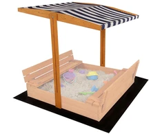 Medinis stogelis vaikų smėlio dėžei Baby Mix 120x120 cm, mėlynas su baltu