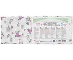 Medvilninės sauskelnės su raštu NEW BABY 60x80 cm STANDARD 10 vnt.