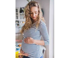 Nėščiųjų ir žindymo marškinėliai Milk Shirt milk &amp; love baltomis ir mėlynomis juostelėmis, dydis S