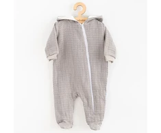 New Baby Comfort pilkas muslininis kombinezonas su gobtuvu, dydis 80 (9-12 mėn.)