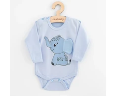New Baby Happy Elephant mėlynas kūdikio bodis su ilgomis rankovėmis, dydis 56