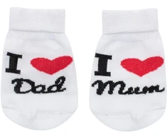 New Baby medvilninės kūdikių kojinės „I Love Mum and Dad“, baltos, dydis 56 (0-3 mėn.)