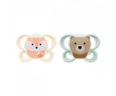 NUK MommyFeel čiulptukas Perfect Match Air FOX/BEAR 0-2 mėn., 2 vnt. dėžutėje
