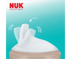 NUK Perfect Match Learner buteliukas 150 ml su silikoniniu snapeliu ir temperatūros kontrolės hipopotamu