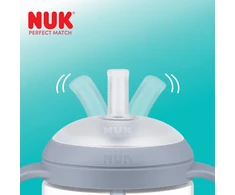 NUK Perfect Match mokomasis kūdikio buteliukas su silikoniniu šiaudeliu PENGUIN 260 ml