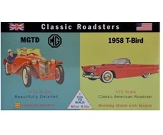 Plastikiniai automobilių modeliai MG-TD ir 1958 T-Bird 1:72 Glencoe Models