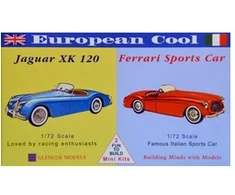 Plastikiniai sportinių automobilių modeliai Jaguar XK-120 ir Ferrari 250 1:72
