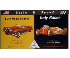 Plastikiniai sportinių automobilių modeliai Le Sabre ir Indy Racer