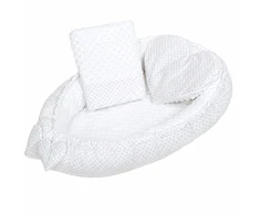 Prabangus New Baby Minky Heart baltas lizdelis su pagalve ir antklode