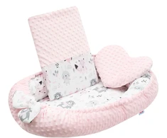 Prabangus New Baby Minky Rožinė lizdelis su pagalve ir antklode
