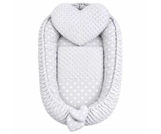 Prabangus pilkos spalvos Minky Heart lizdelis su pagalve ir antklode New Baby
