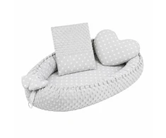 Prabangus pilkos spalvos Minky Heart lizdelis su pagalve ir antklode New Baby