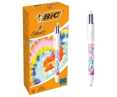 Rašikliai BIC 4 spalvų dekoruoti mėlyni 12 vnt
