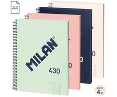 Sąsiuviniai A4 80 lapų langeliais su spirale 4 vnt. mix MILAN