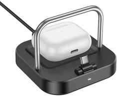 Stalinis įkroviklis Hoco 2in1 USB C PD QC 3A 30W + belaidis įkrovimas 5W CQ16B juodas