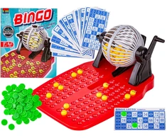Stalo žaidimas bingo su kortelėmis ir traukimo mašina