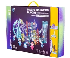 Šviečiančių magnetinių kaladėlių kamuoliukų trasos rinkinys 129 elementų