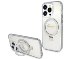 Dėklas GUESS GUHMP15LHRSGSD IPHONE 15 PRO 6.1 "SKAIDRUS / SKAIDRUS KIETAS DĖLĖS ŽIEDAS STOVAS SCRIPT GLITTER MAGSAFE
