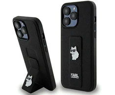 Karl Lagerfeld KLHCP13XGSACHPK iPhone 13 Pro Max 6.7″ juodos spalvos kietas dėklas Gripstand Saffiano Choupette