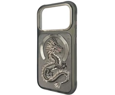 NIMMY dėklas MAGNETIC FANTASY ANIMAL DRAGON, suderinamas su MagSafe, skirtas IPHONE 18 Pro/17 Pro, pilkas