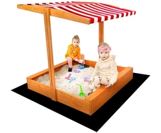Vaikiška medinė smėlio dėžė su baldakimu Baby Mix 120x120 cm raudona-balta