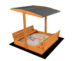 Vaikiška medinė uždaroma smėlio dėžė su suolais ir baldakimu Baby Mix 120x120 cm pilka