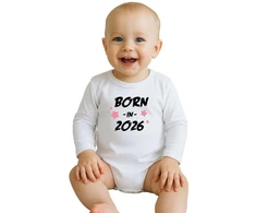 Vaikiškas margintas bodis New Baby BORN IN 2026 rožinis