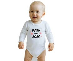 Vaikiškas margintas bodis New Baby BORN IN 2025 rožinis