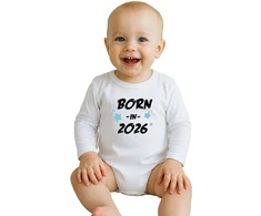 Vaikiškas margintas bodis New Baby BORN IN 2026 mėlynas