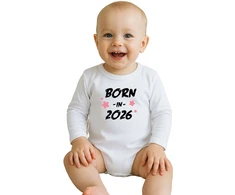 Vaikiškas margintas bodis New Baby BORN IN 2026 rožinis