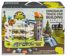 Žaislinė automobilių trasa su garažu ir liftu dinozaurų parke